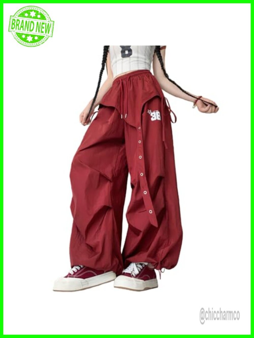 Baggy Cargo Pants High Waisted Parachute Drawstring Adjustable Ankle Sweatpants